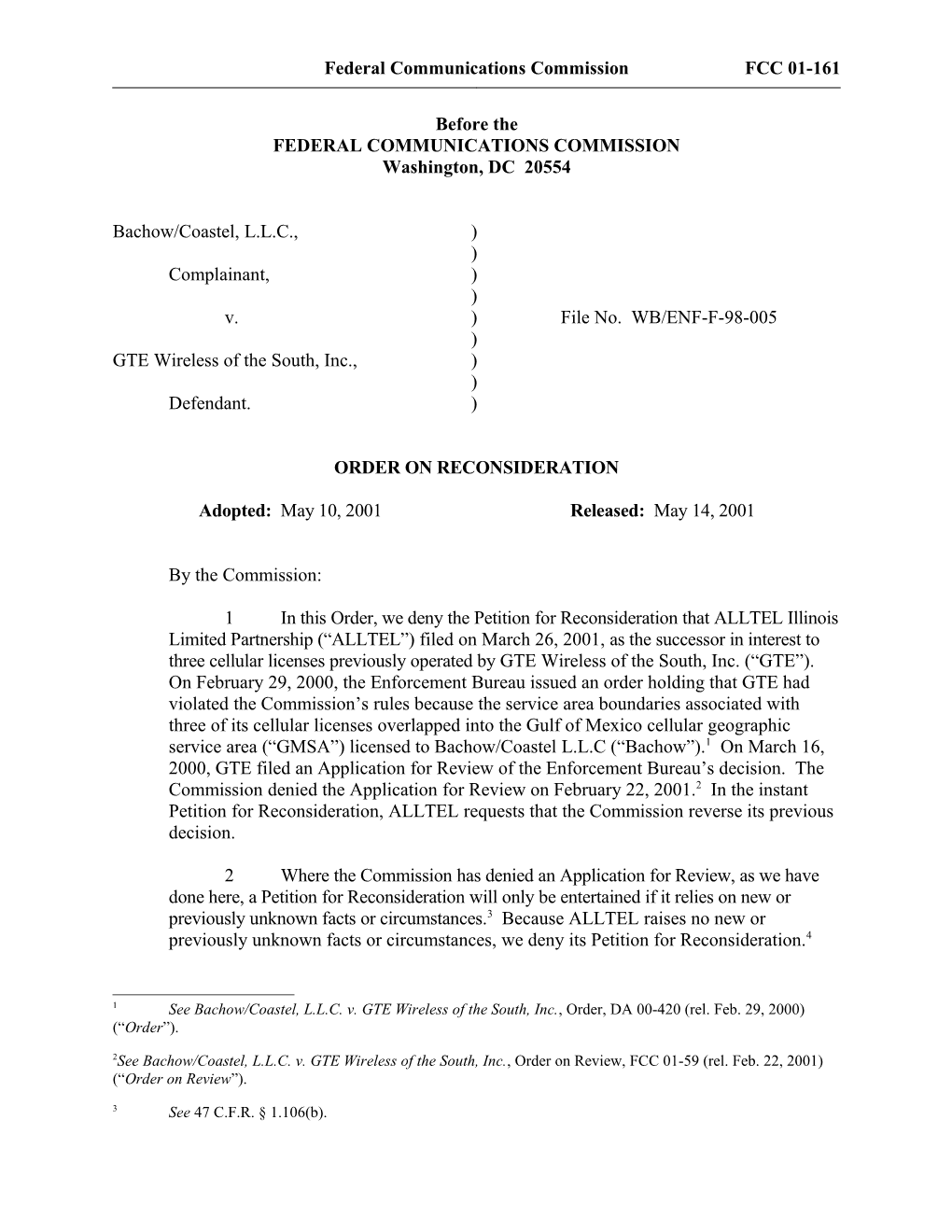 Federal Communications Commission FCC 01-161