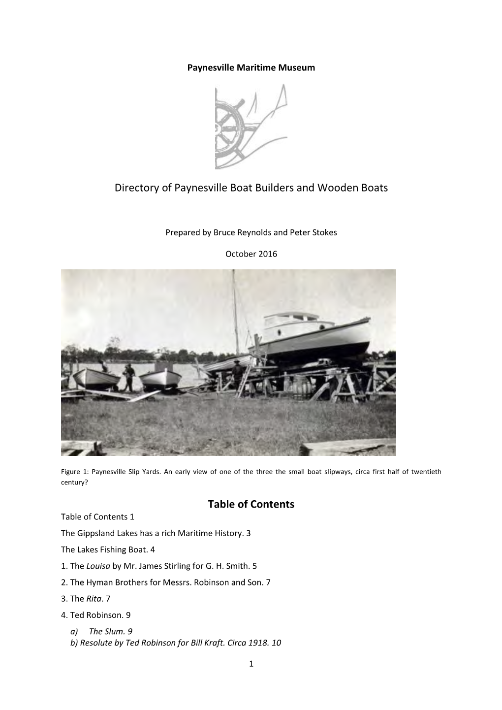 Directory of Paynesville Boat Builders and Wooden Boats Table of Contents