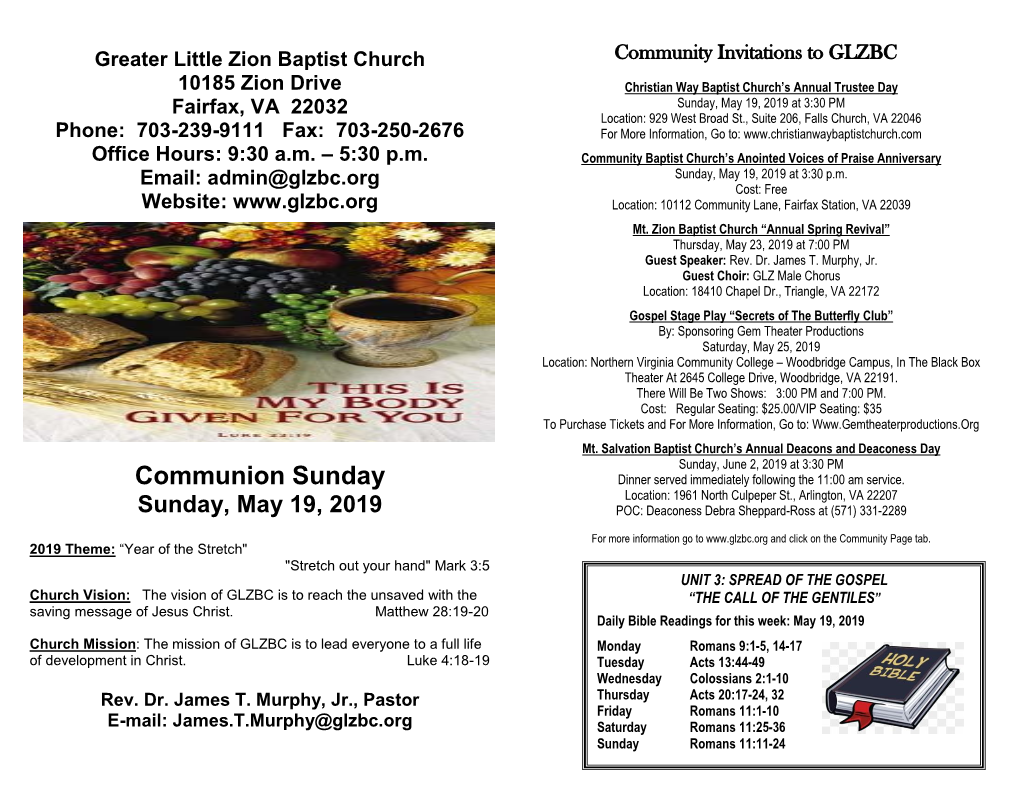 Greater Little Zion Baptist Church 10185 Zion Drive Fairfax, VA 22032