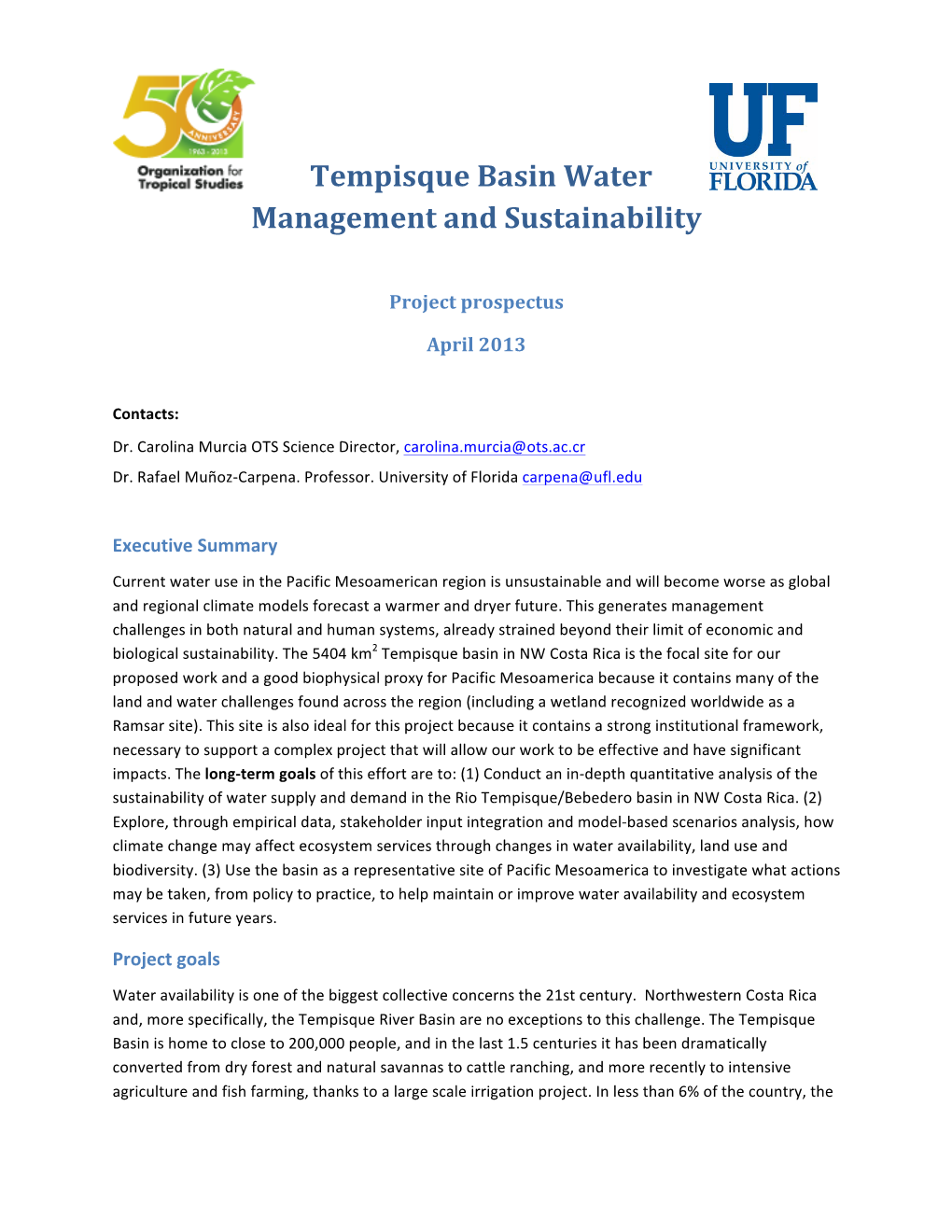 Tempisque Basin Water Management and Sustainability