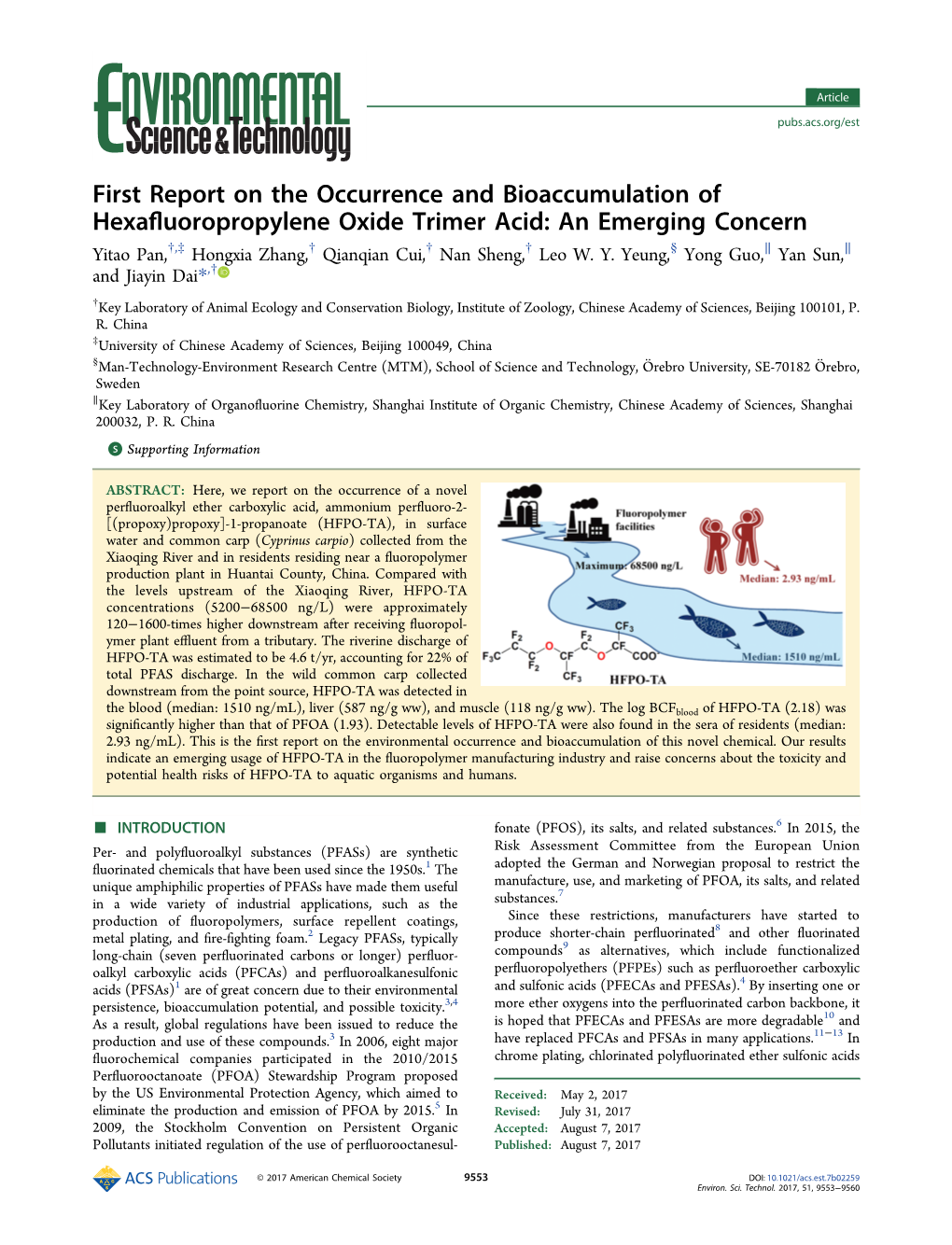First Report on the Occurrence and Bioaccumulation Of
