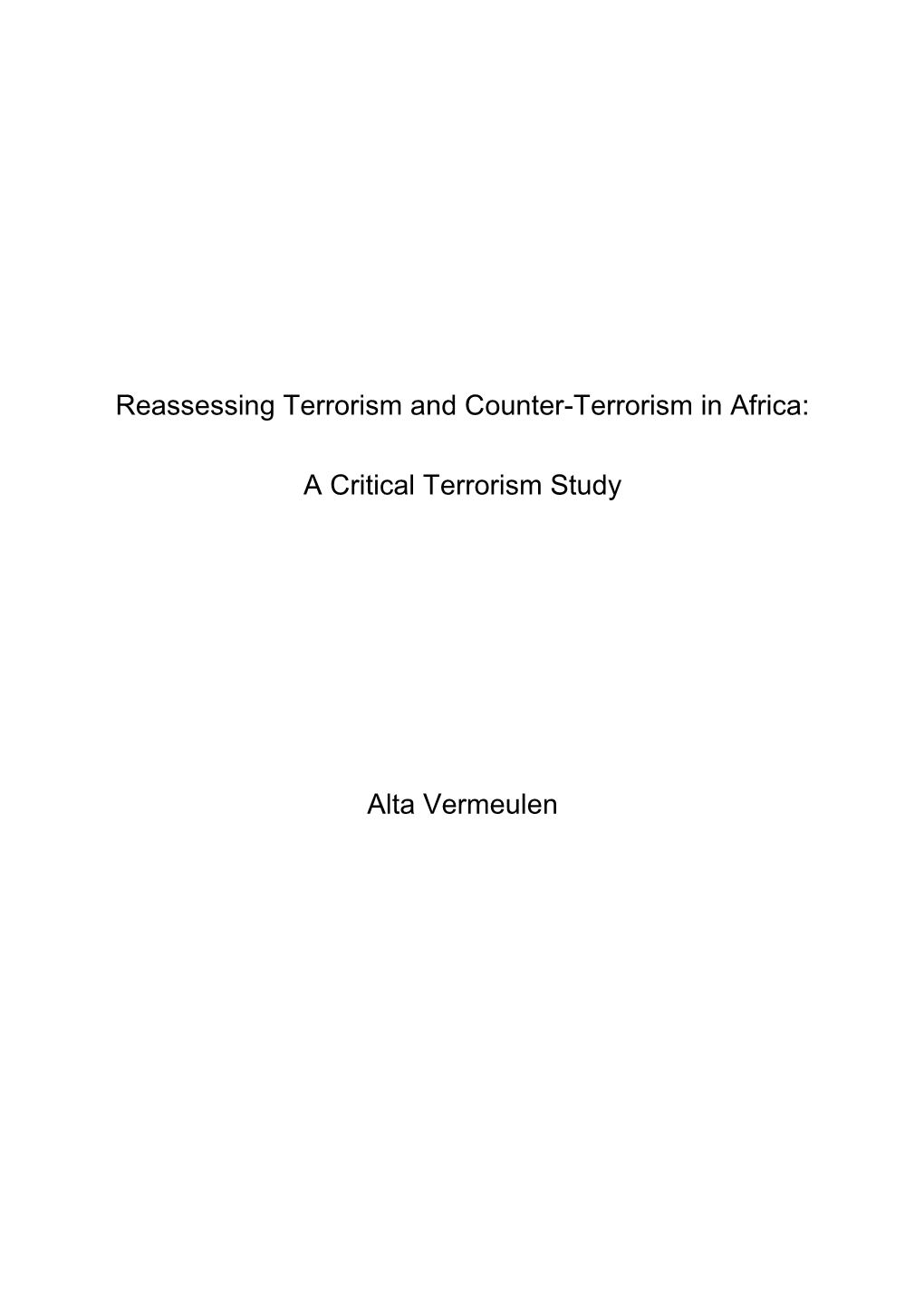 A Critical Terrorism Study Alta Vermeulen