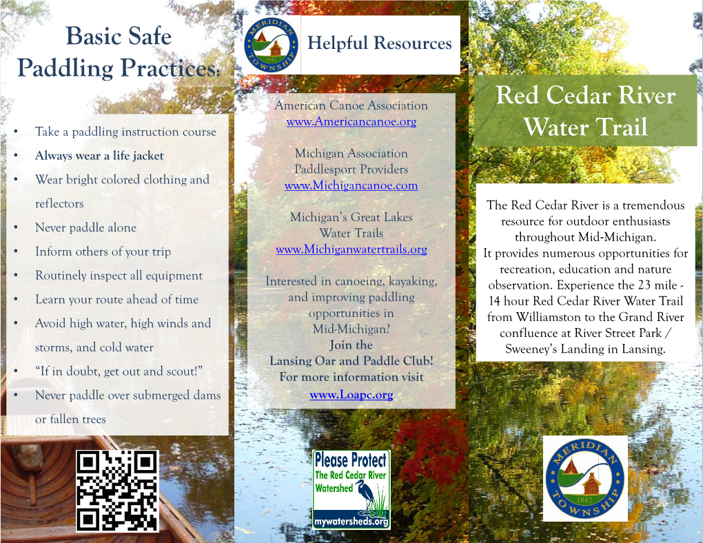 Red Cedar River Water Trail Basic Safe Paddling Practices