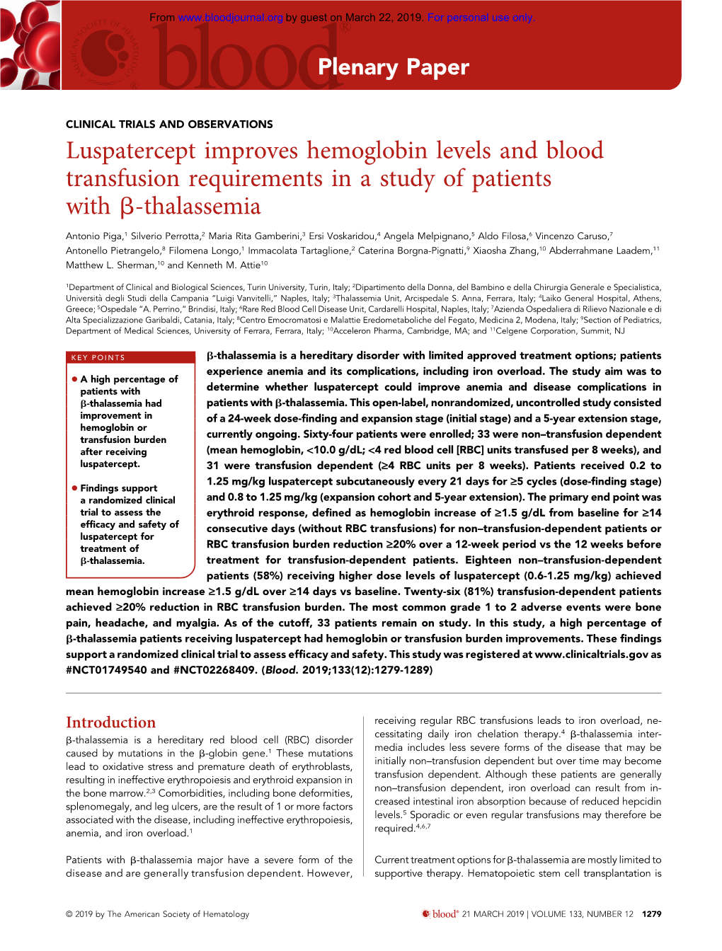 Luspatercept Improves Hemoglobin Levels and Blood Transfusion Requirements in a Study of Patients with B-Thalassemia