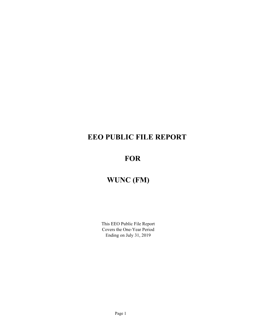 Eeo Public File Report for Wunc (Fm)