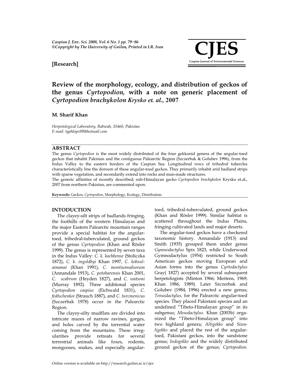 Review of the Morphology, Ecology, and Distribution of Geckos of the Genus Cyrtopodion, with a Note on Generic Placement of Cyrtopodion Brachykolon Krysko Et