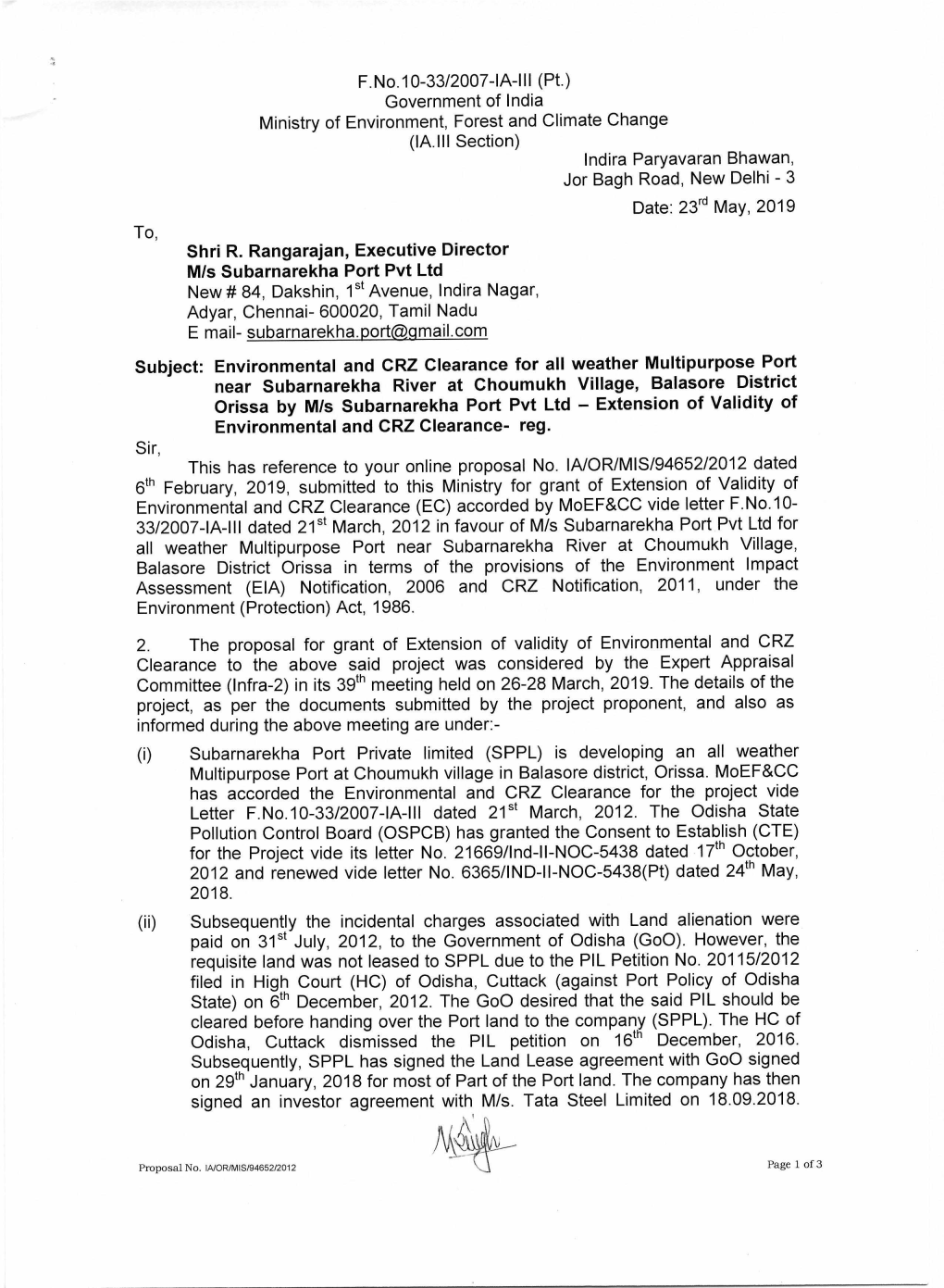 F.No.10-33/2007-1A-III (Pt.) Government of India Ministry Of