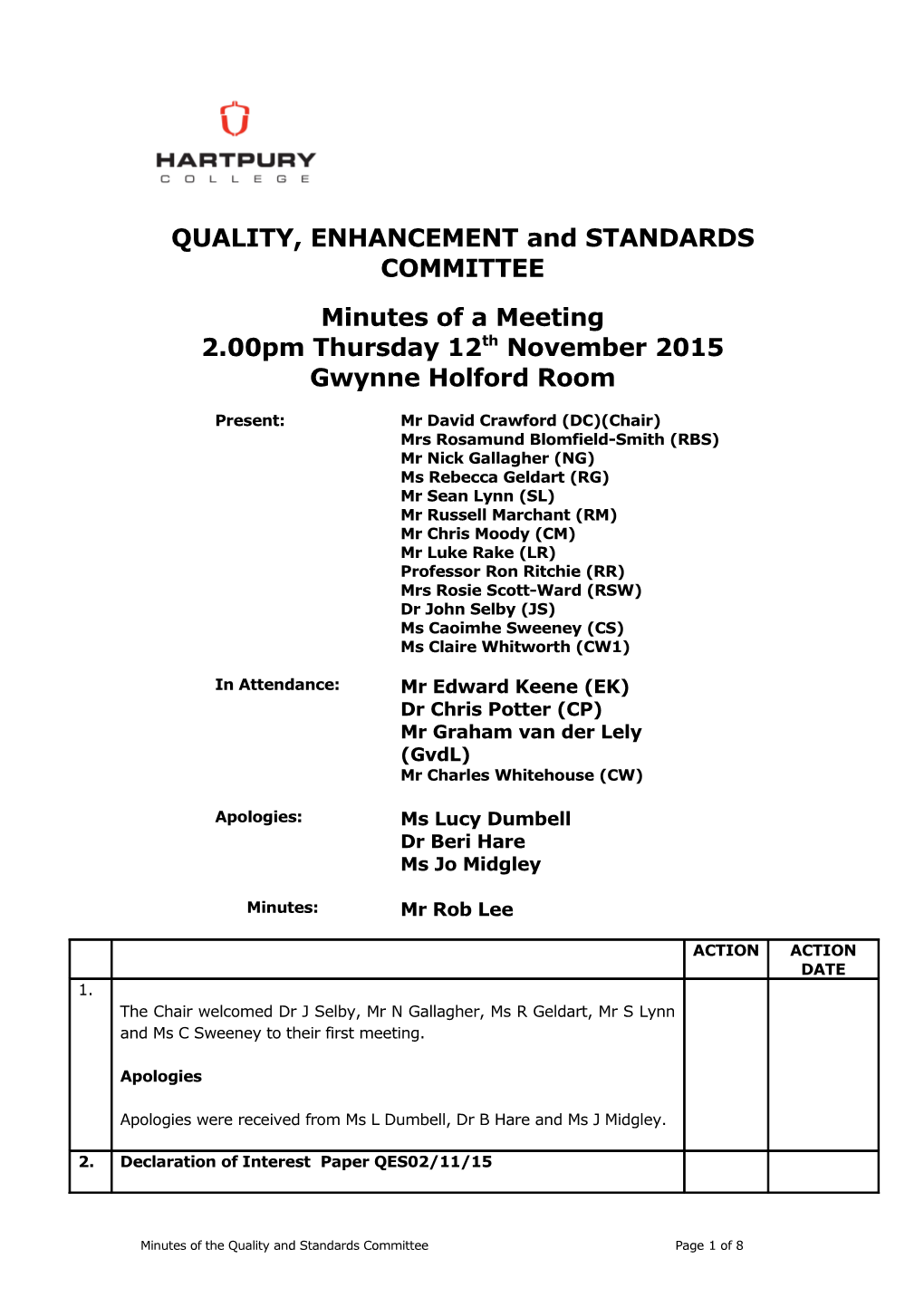 QUALITY, ENHANCEMENT and STANDARDS COMMITTEE