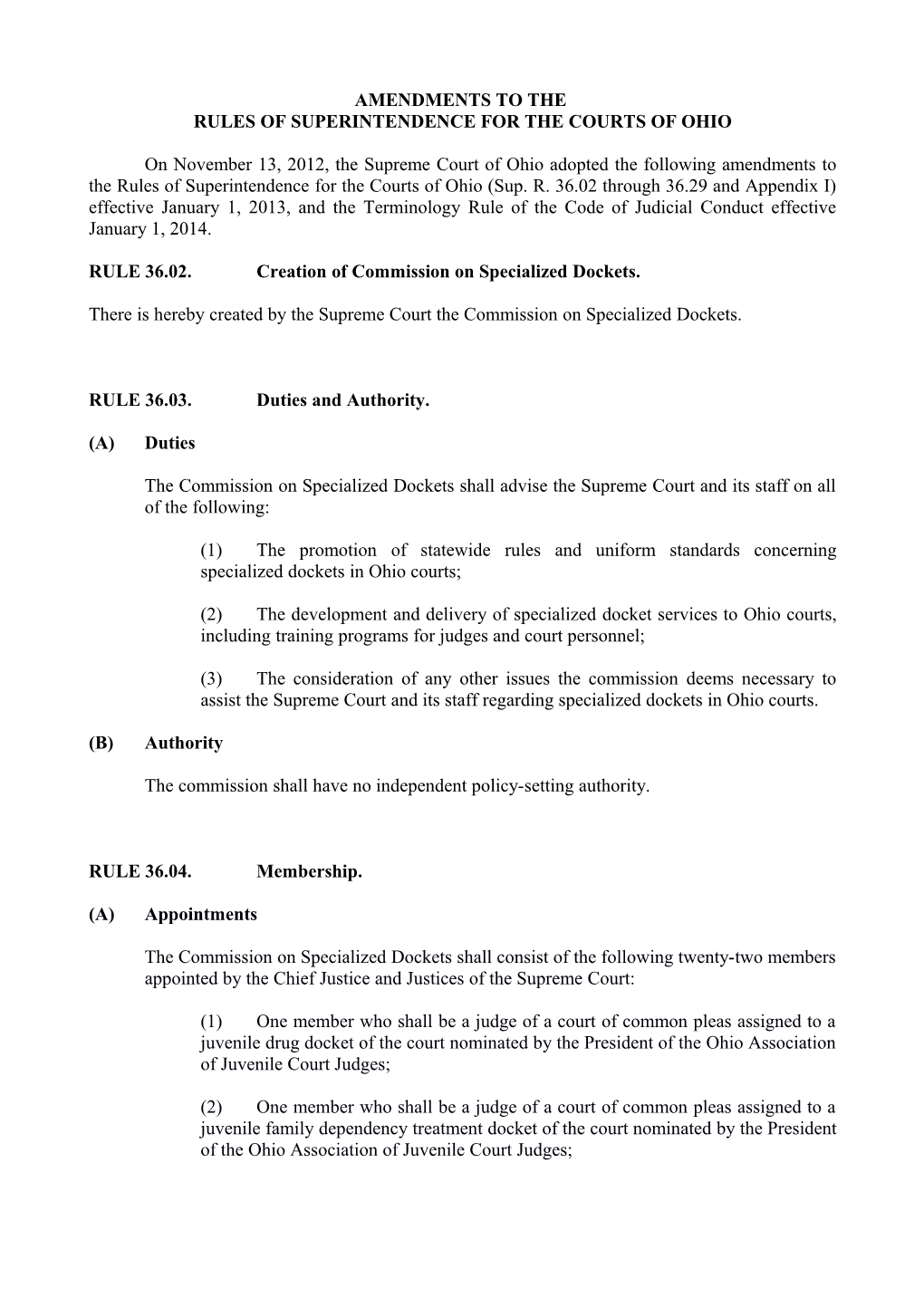 Rules of Superintendence for the Courts of Ohio