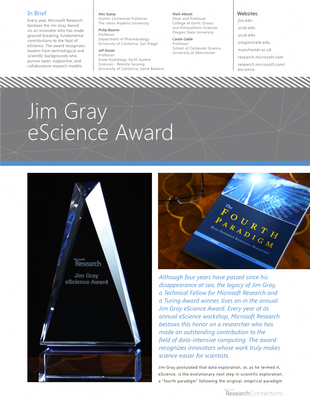 Jim Gray Escience Award Datasheet