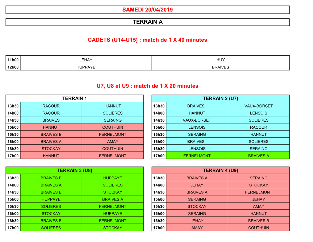 Samedi 20/04/2019 Terrain a Cadets (U14