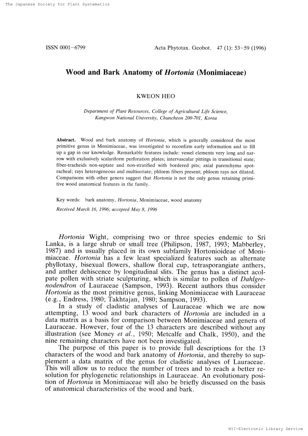 Of Hortonia (Monimiaceae) Tree (Philipson