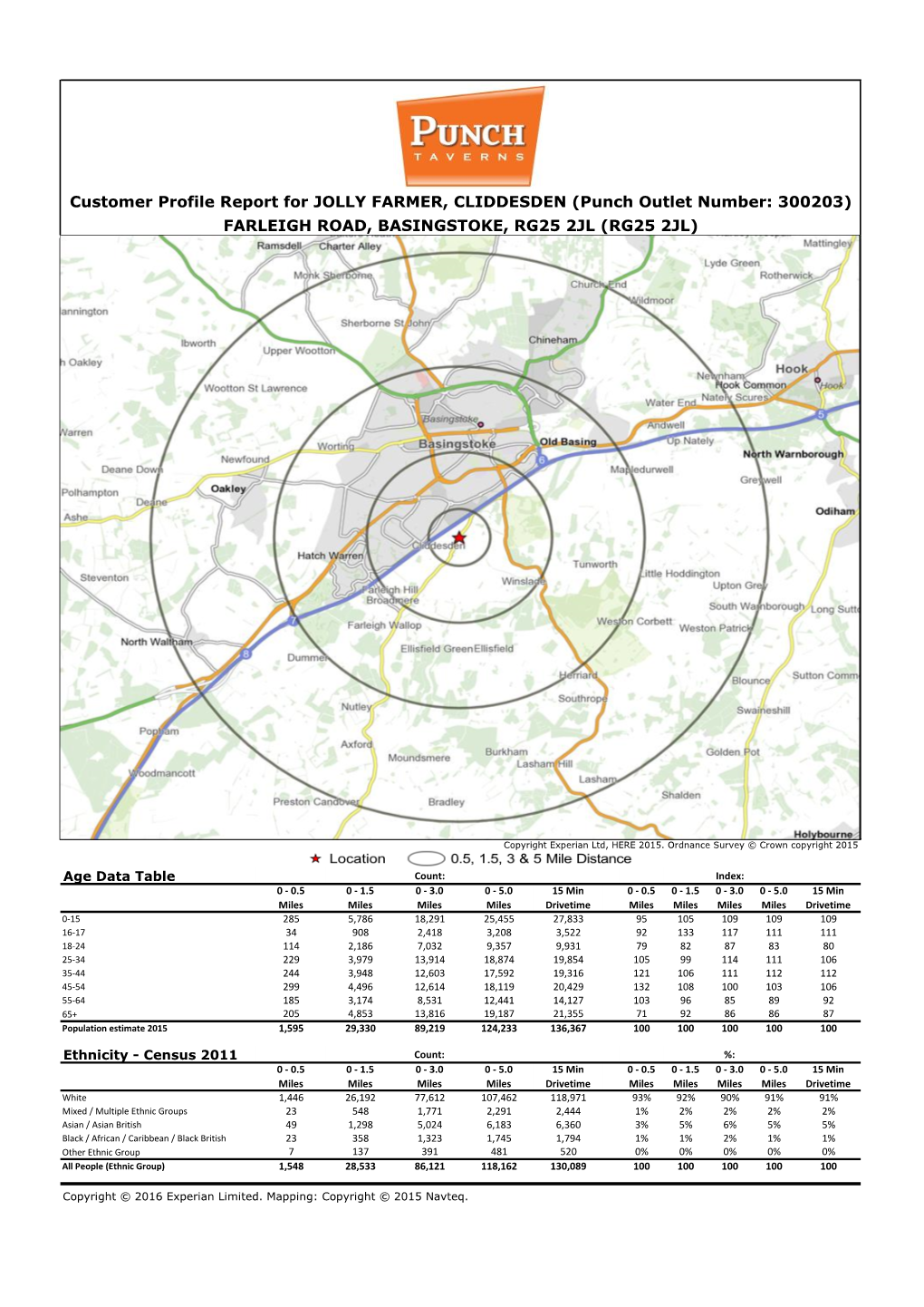 Customer Profile Report for JOLLY FARMER, CLIDDESDEN (Punch Outlet Number: 300203) FARLEIGH ROAD, BASINGSTOKE, RG25 2JL (RG25 2JL)