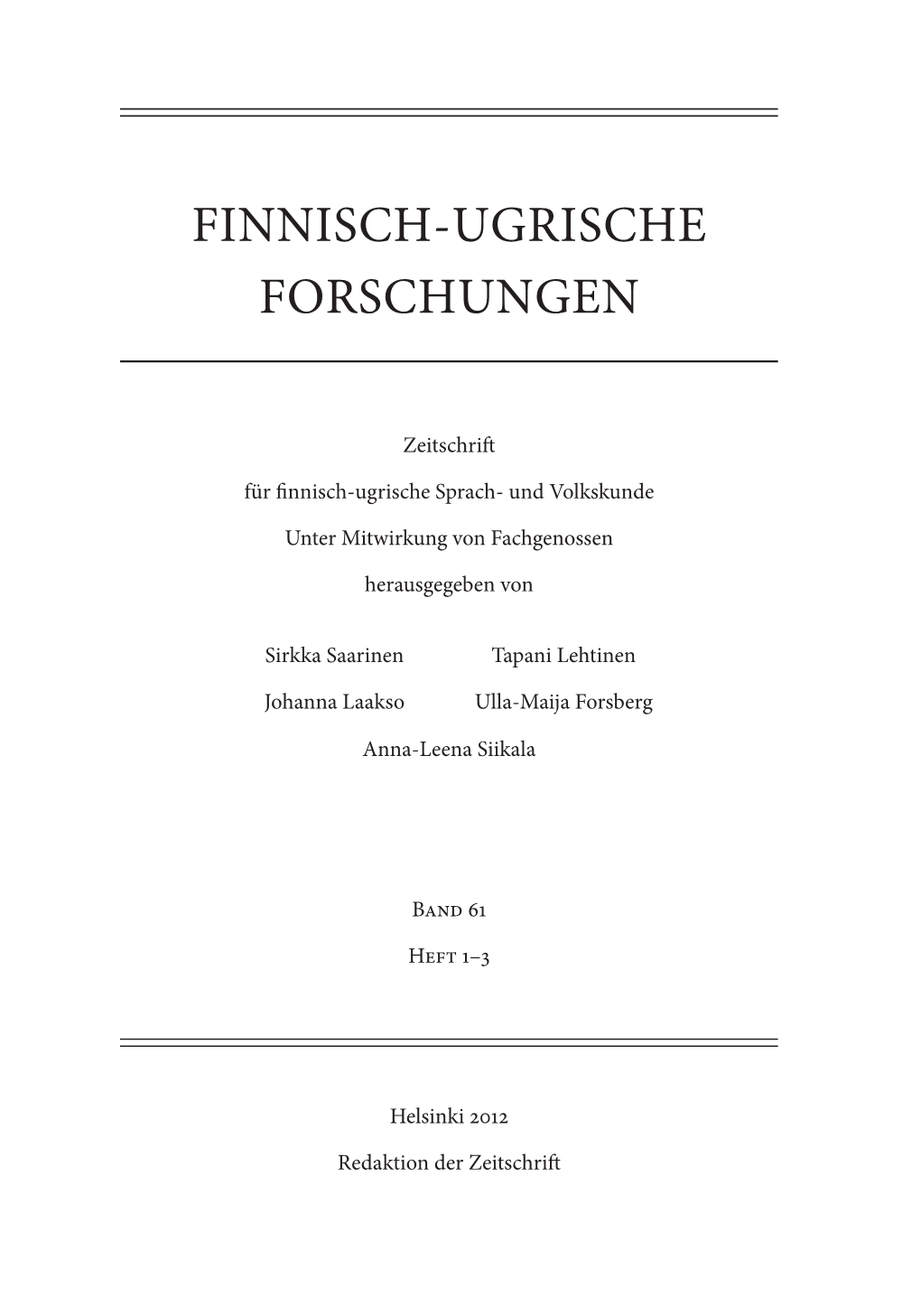 Finnisch-Ugrische Forschungen