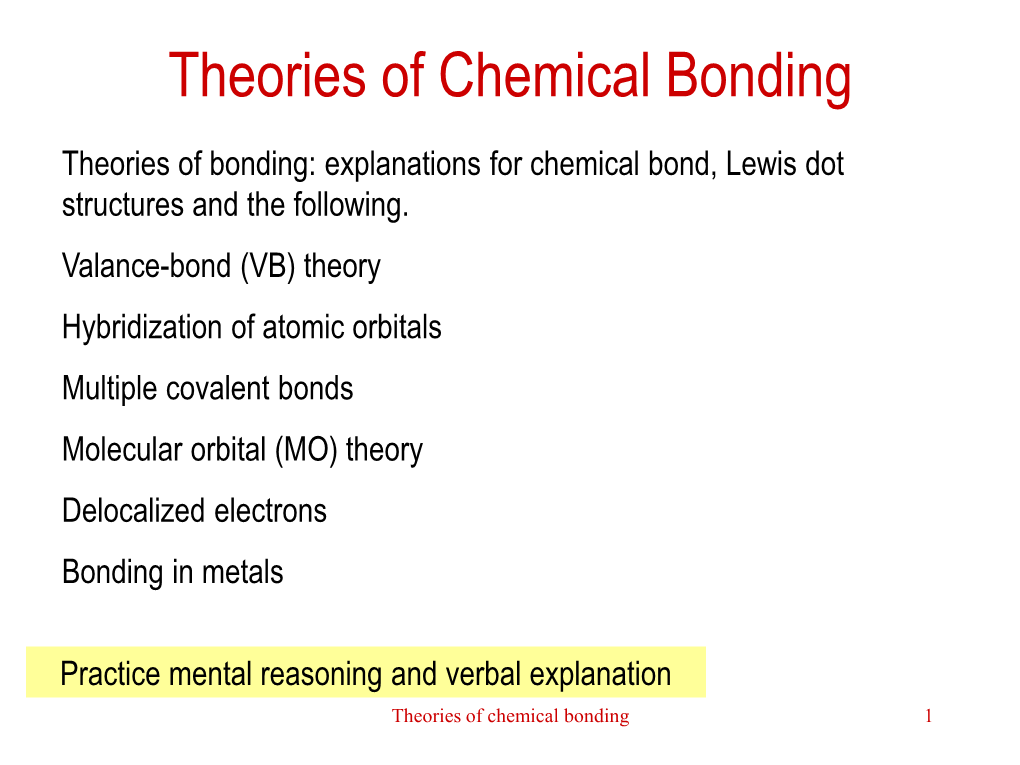 Theories of Chemical Bonding