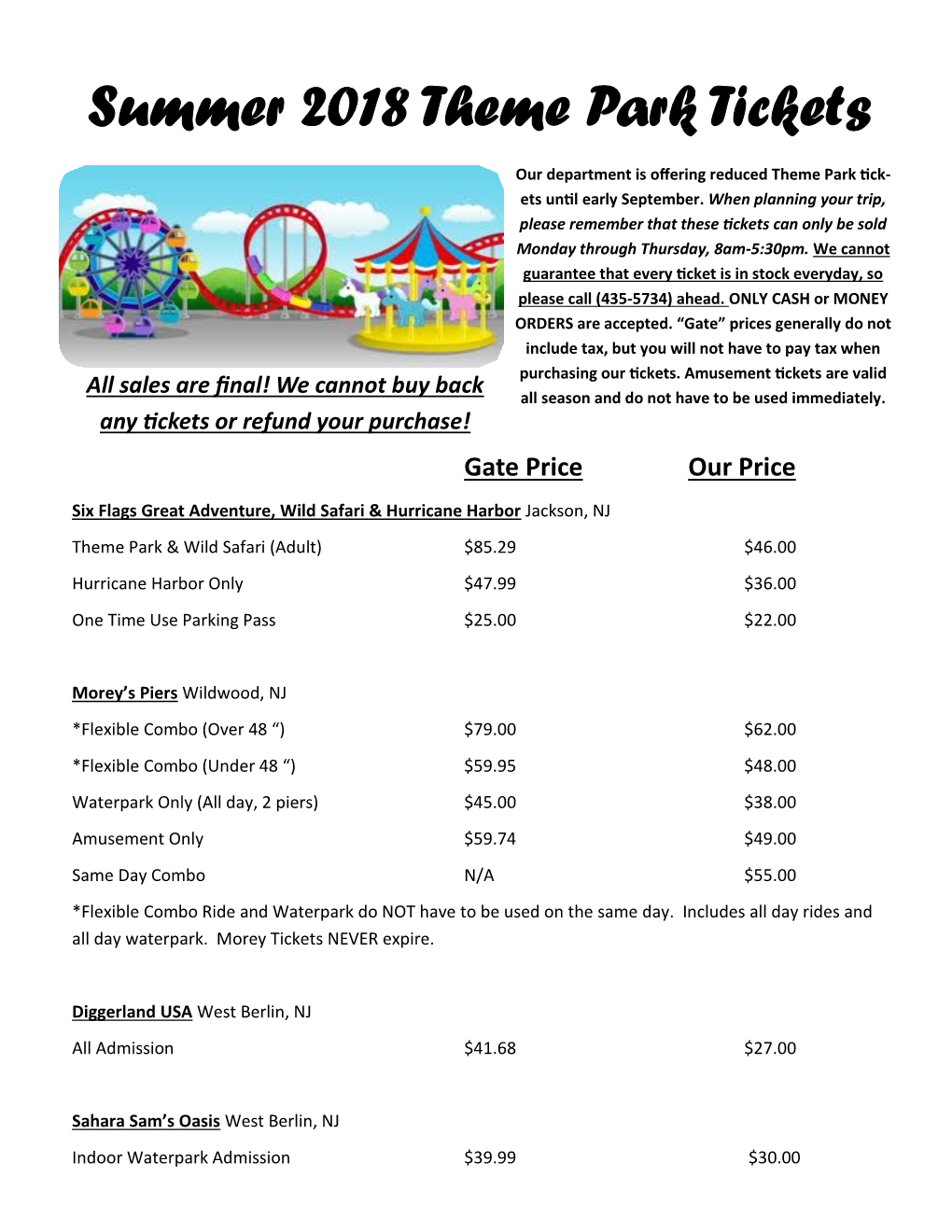 Summer 2018 Theme Park Tickets