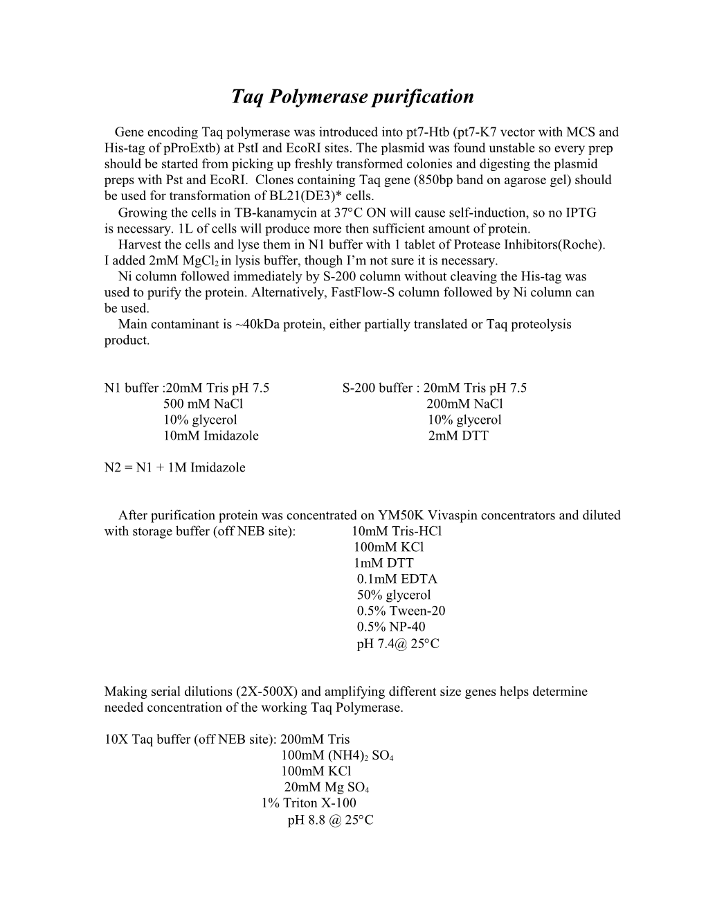 Taq Polymerase Purification