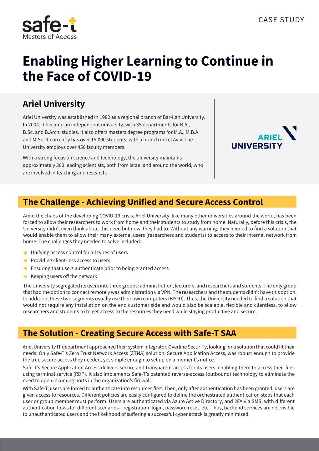 Enabling Higher Learning to Continue in the Face of COVID-19 Ariel