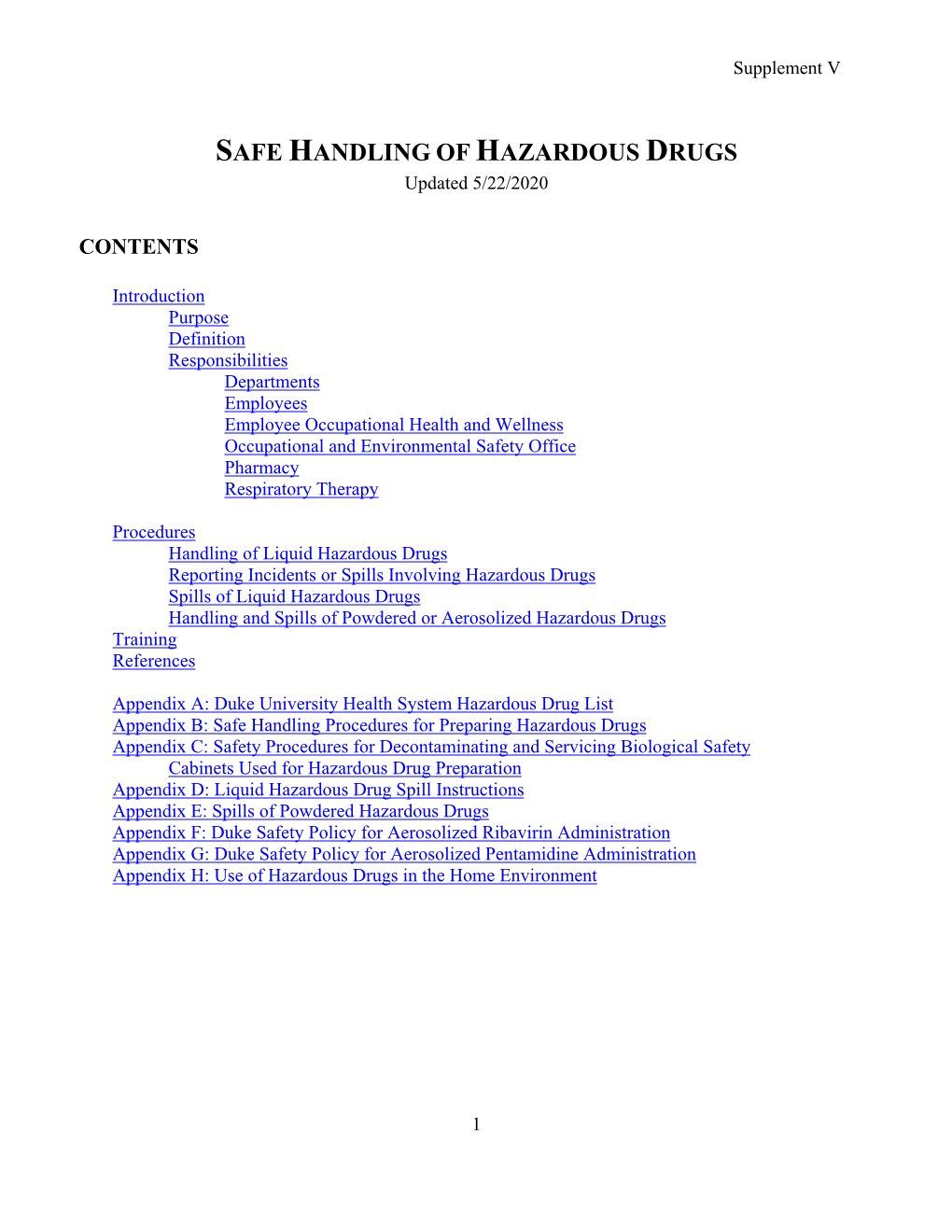 SAFE HANDLING of HAZARDOUS DRUGS Updated 5/22/2020