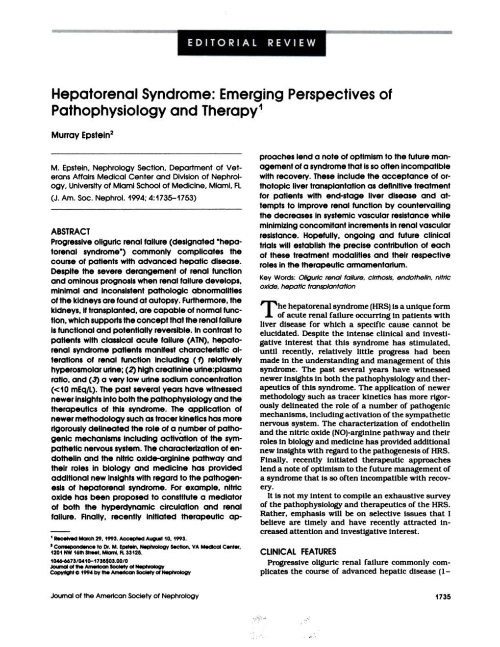 Hepatorenal Syndrome: Emerging Perspectives of Pathophysiology and Therapy1