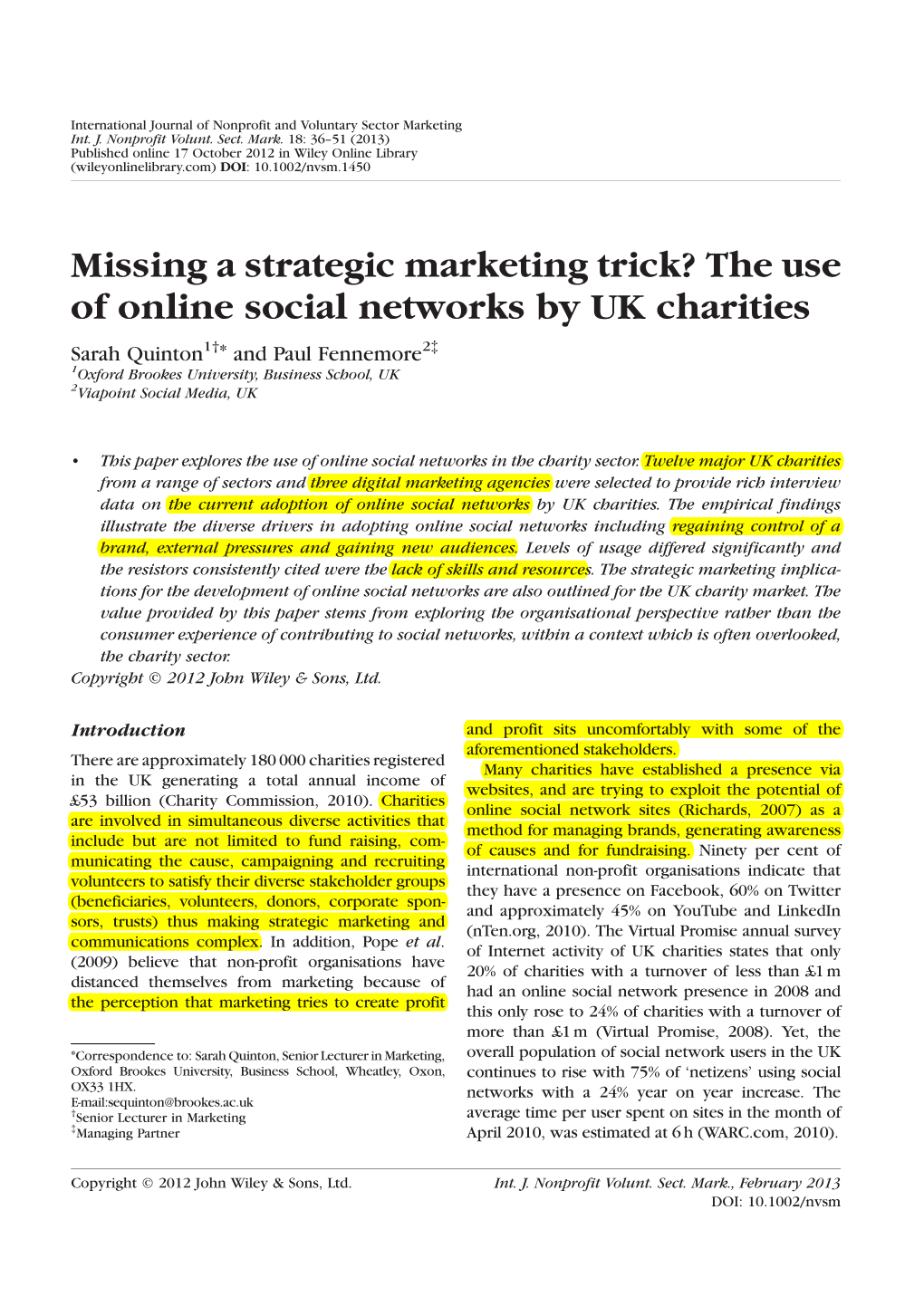 Missing a Strategic Marketing Trick? the Use of Online Social Networks