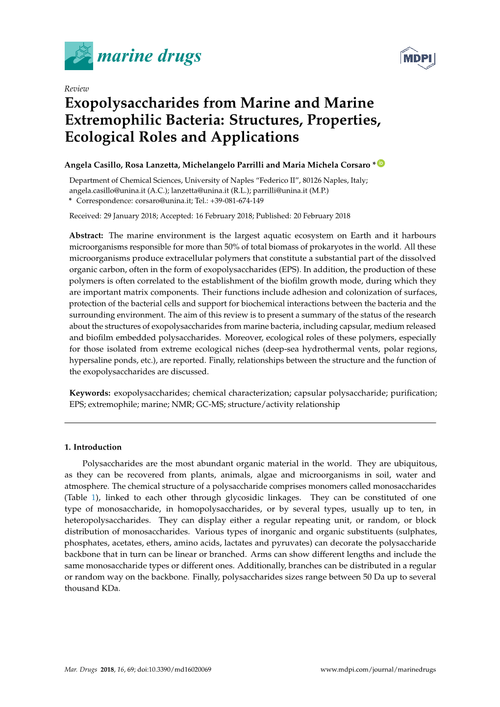 Exopolysaccharides from Marine and Marine Extremophilic Bacteria: Structures, Properties, Ecological Roles and Applications