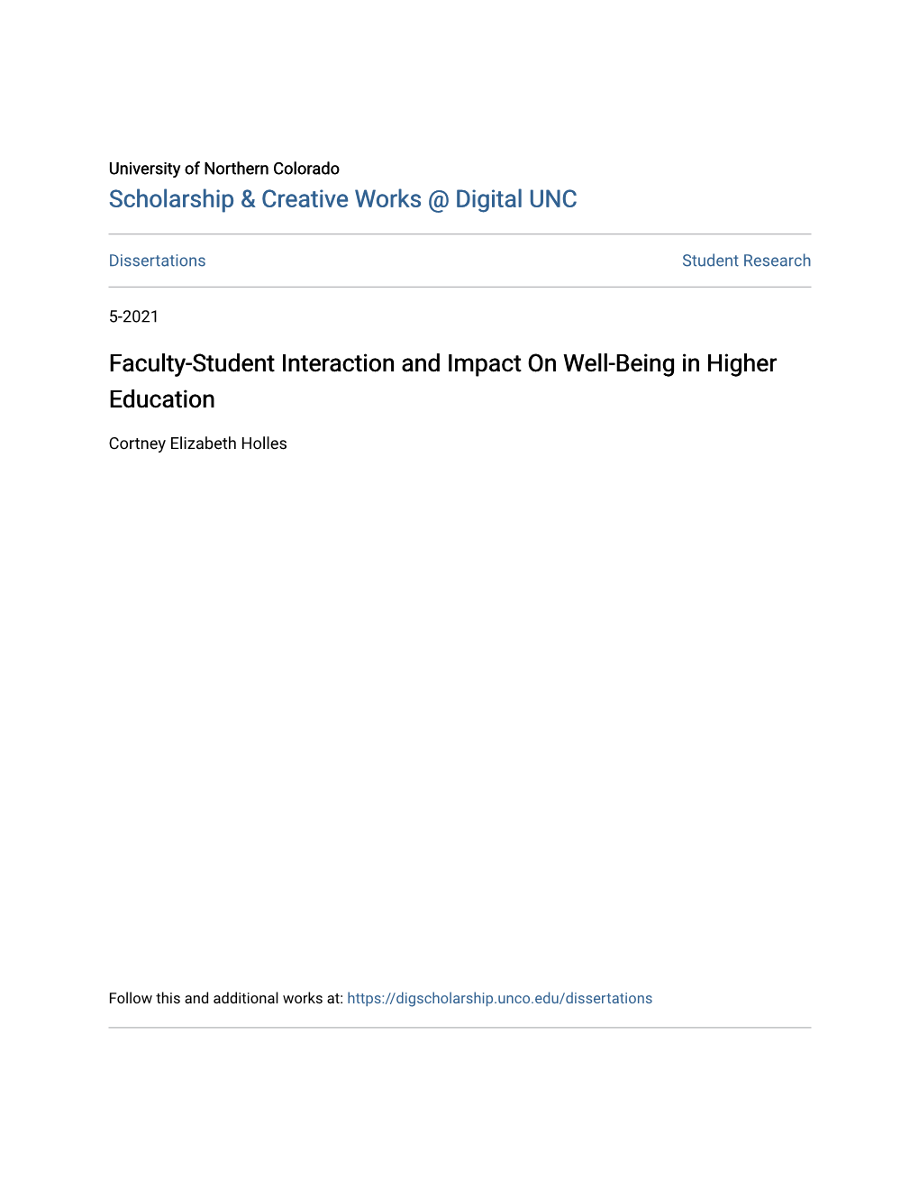 Faculty-Student Interaction and Impact on Well-Being in Higher Education