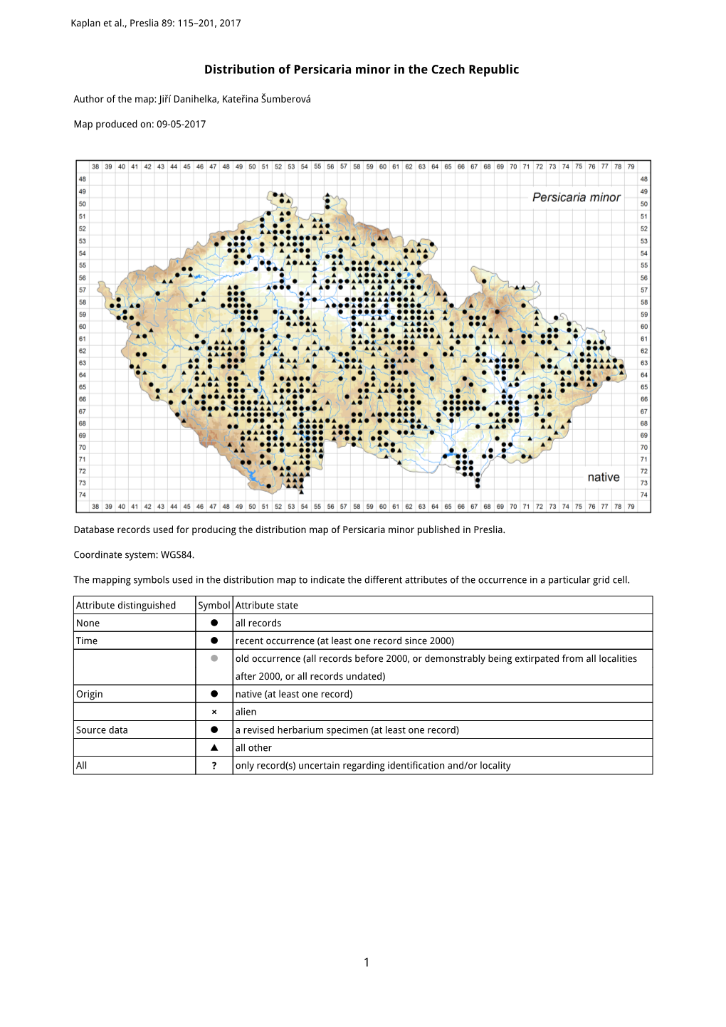 1 Distribution of Persicaria Minor in the Czech Republic