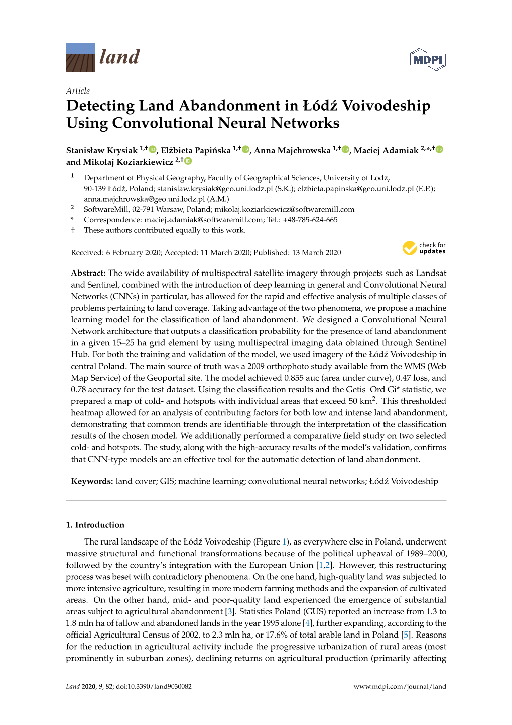 Detecting Land Abandonment in Łód´Z Voivodeship Using Convolutional