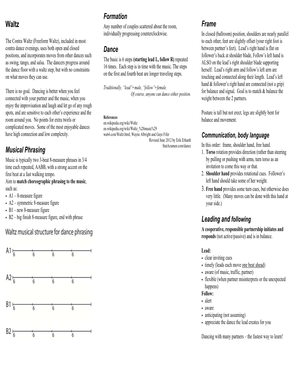 Musical Phrasing Formation Dance Frame Leading and Following