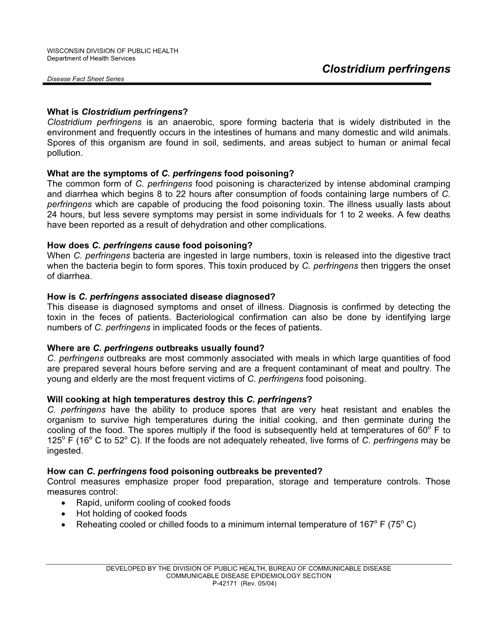 Clostridium Perfringens Disease Fact Sheet Series