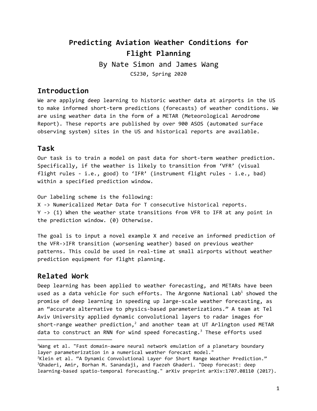 Predicting Aviation Weather Conditions for Flight Planning by Nate Simon and James Wang CS230, Spring 2020