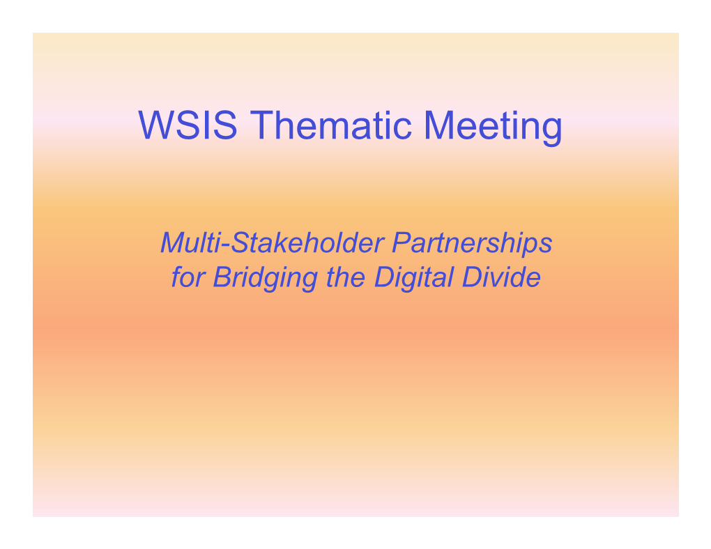 WSIS Thematic Meeting