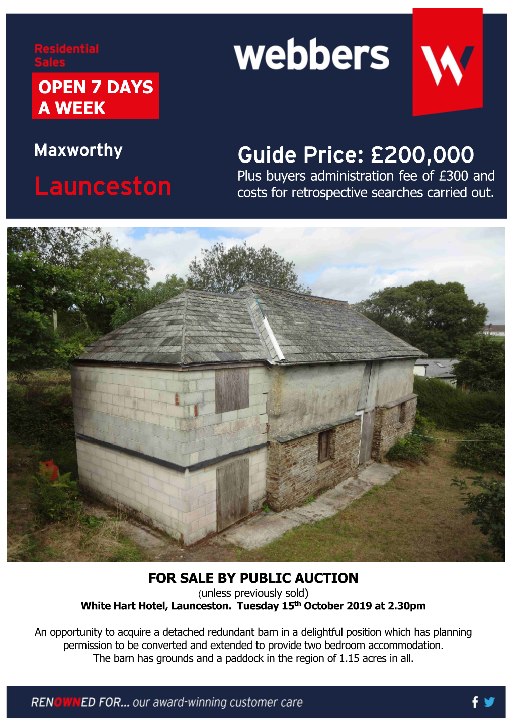 Maxworthy Barn, Maxworthy, Launceston. Details September 2019