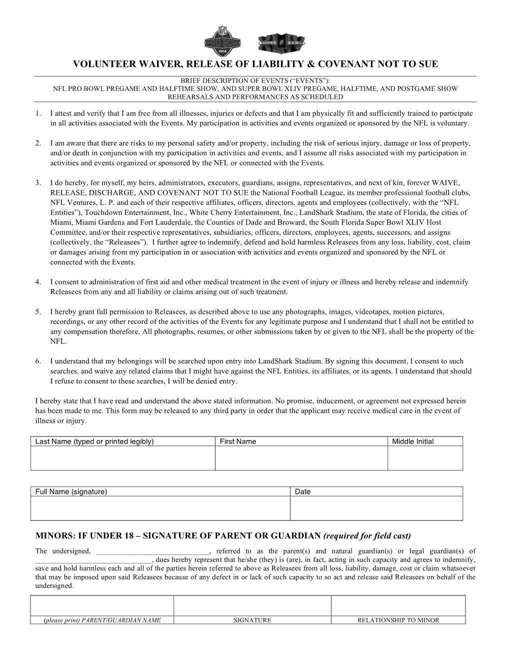 XLIV Liability Waiver Packet