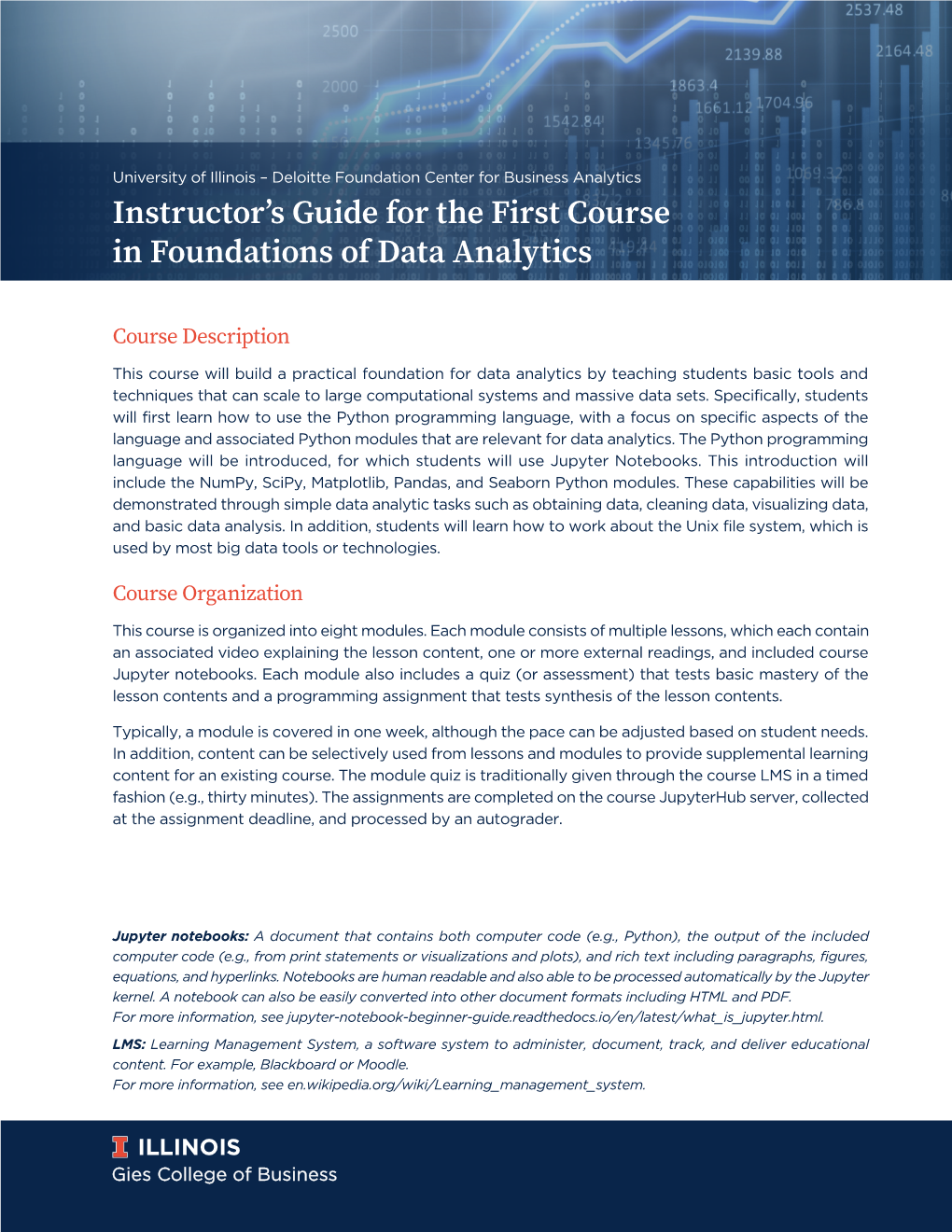 Instructor's Guide for the First Course in Foundations of Data Analytics