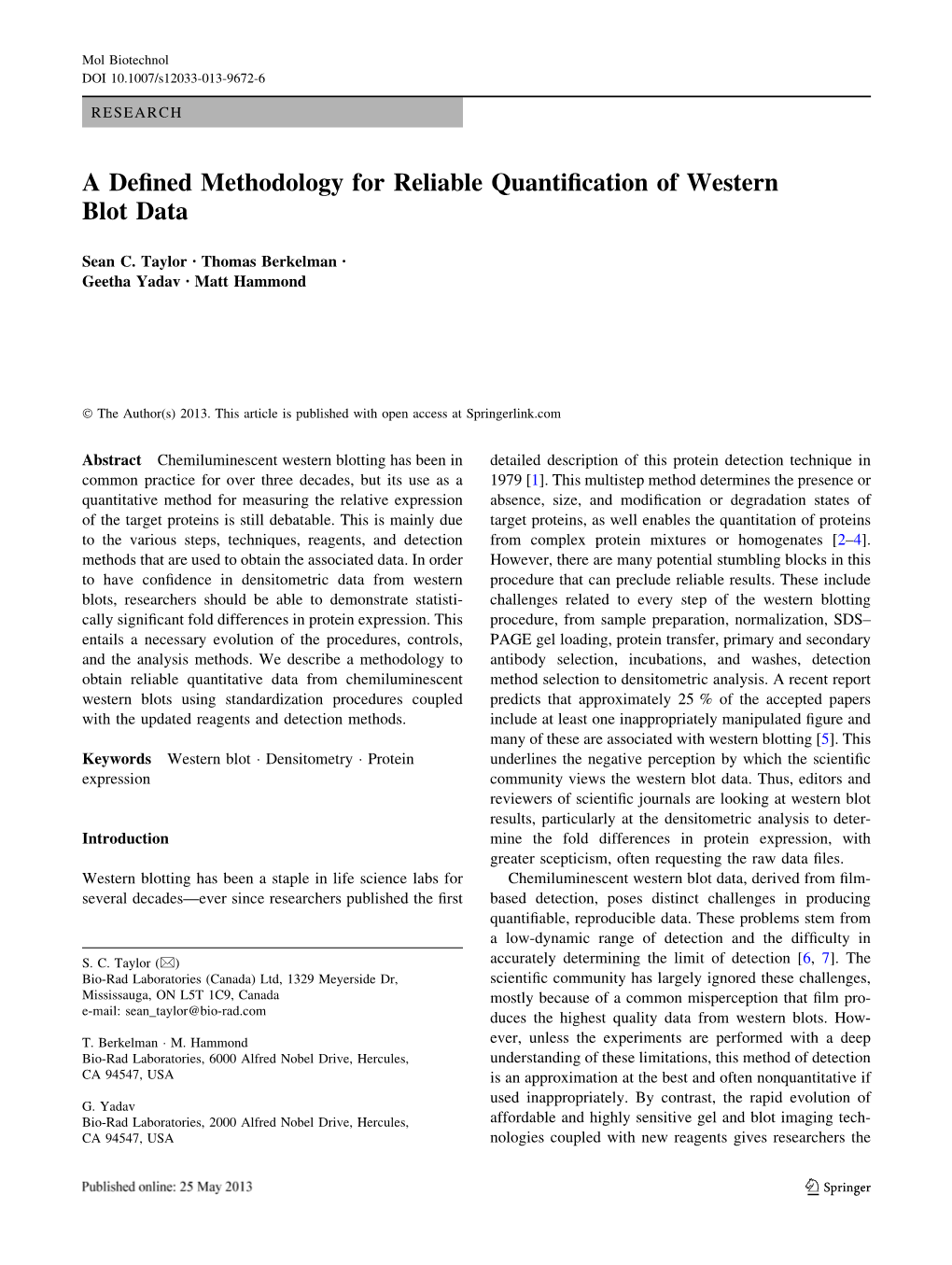 A Defined Methodology for Reliable Quantification of Western Blot Data