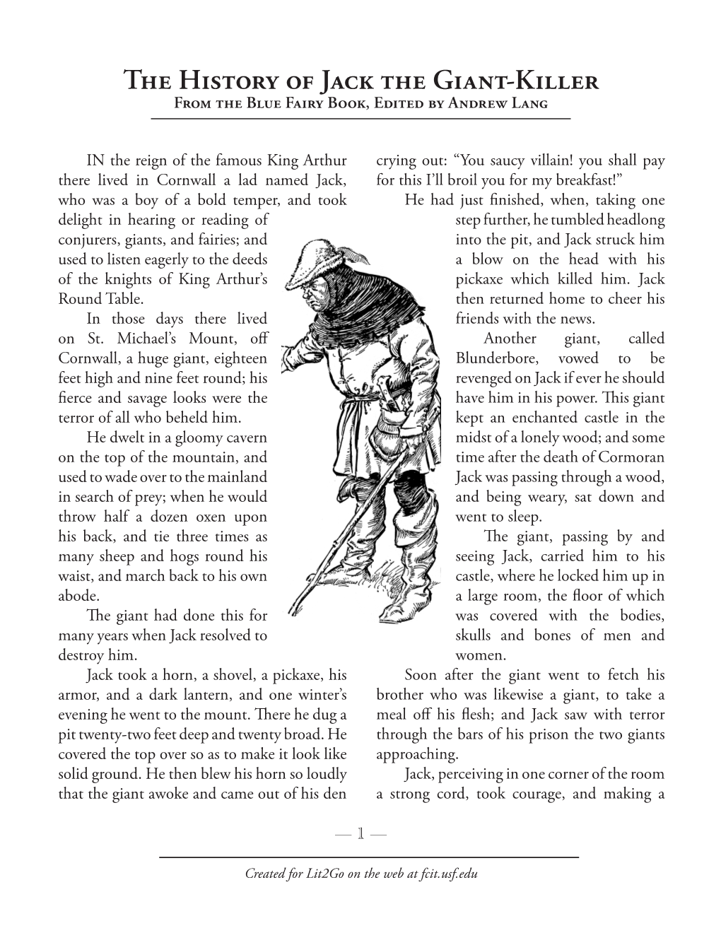 The History of Jack the Giant-Killer from the Blue Fairy Book, Edited by Andrew Lang