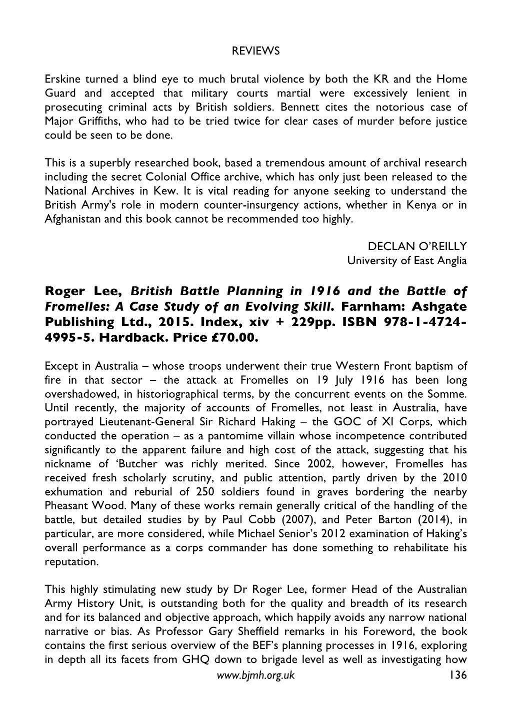 Roger Lee, British Battle Planning in 1916 and the Battle of Fromelles: a Case Study of an Evolving Skill