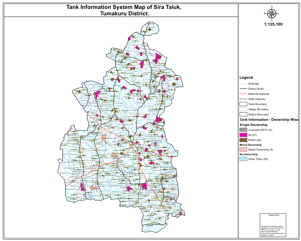 Tank Information System Map of Sira Taluk, Tumakuru District. Μ KA18020194 1:125,100 Jirathanahalli KA18020082 KA18020098