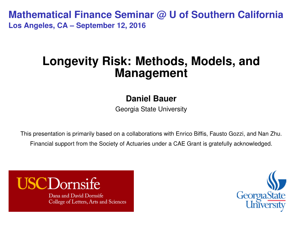 Longevity Risk: Methods, Models, and Management