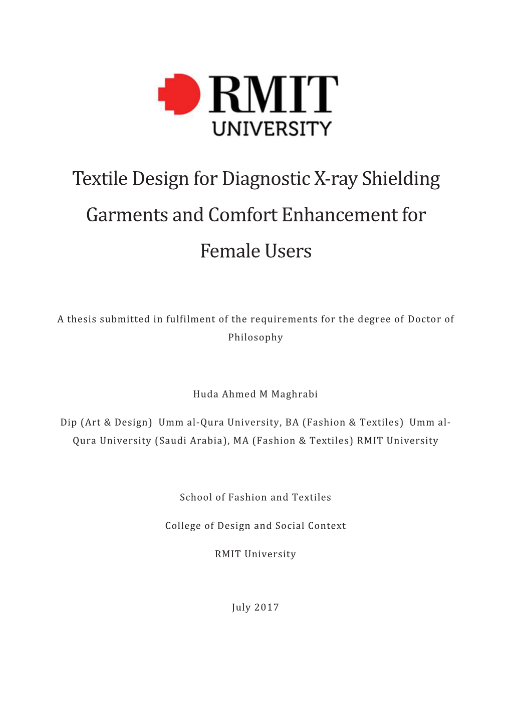 Textile Design for Diagnostic X-Ray Shielding Garments and Comfort Enhancement for Female Users