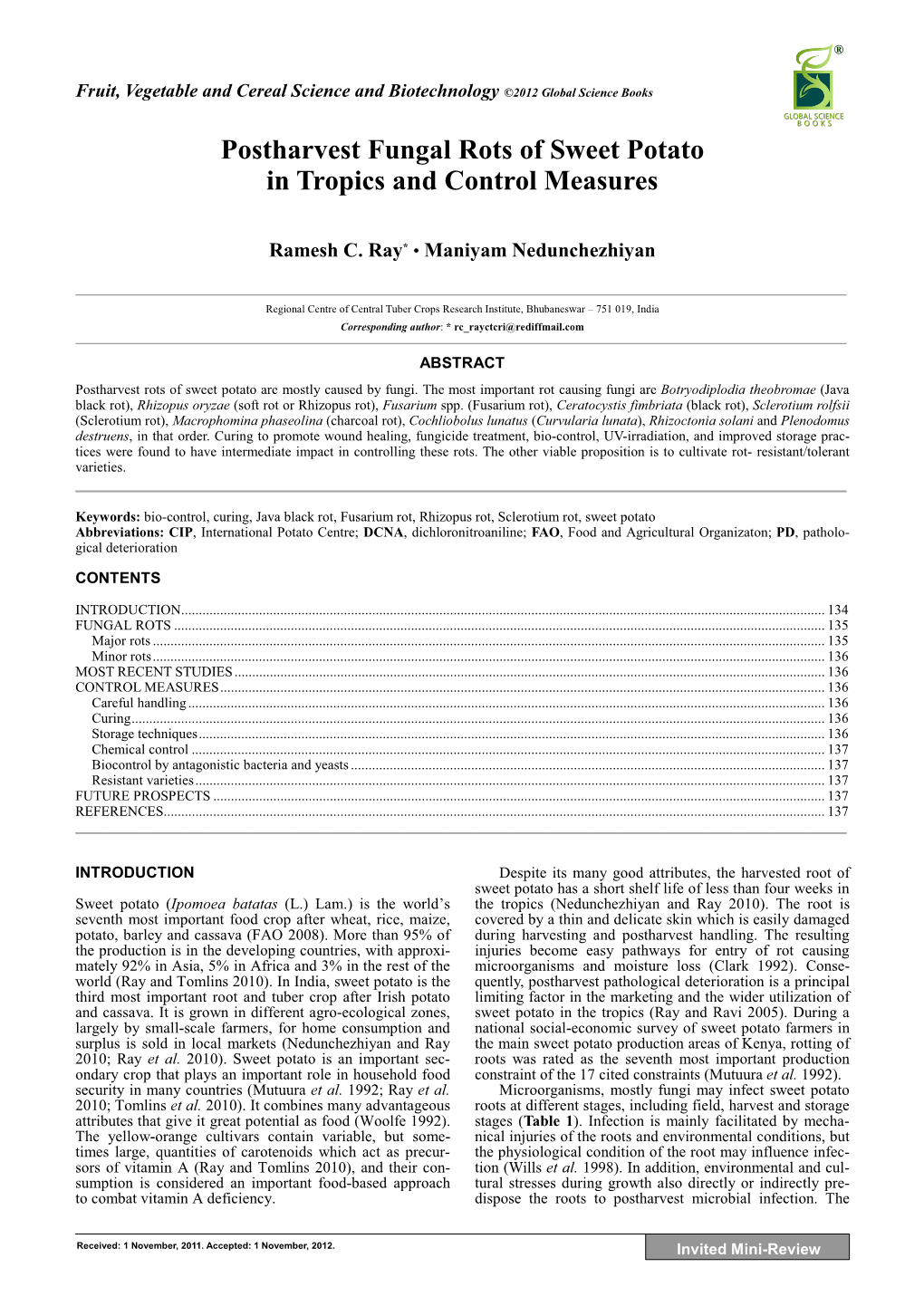 Postharvest Fungal Rots of Sweet Potato in Tropics and Control Measures