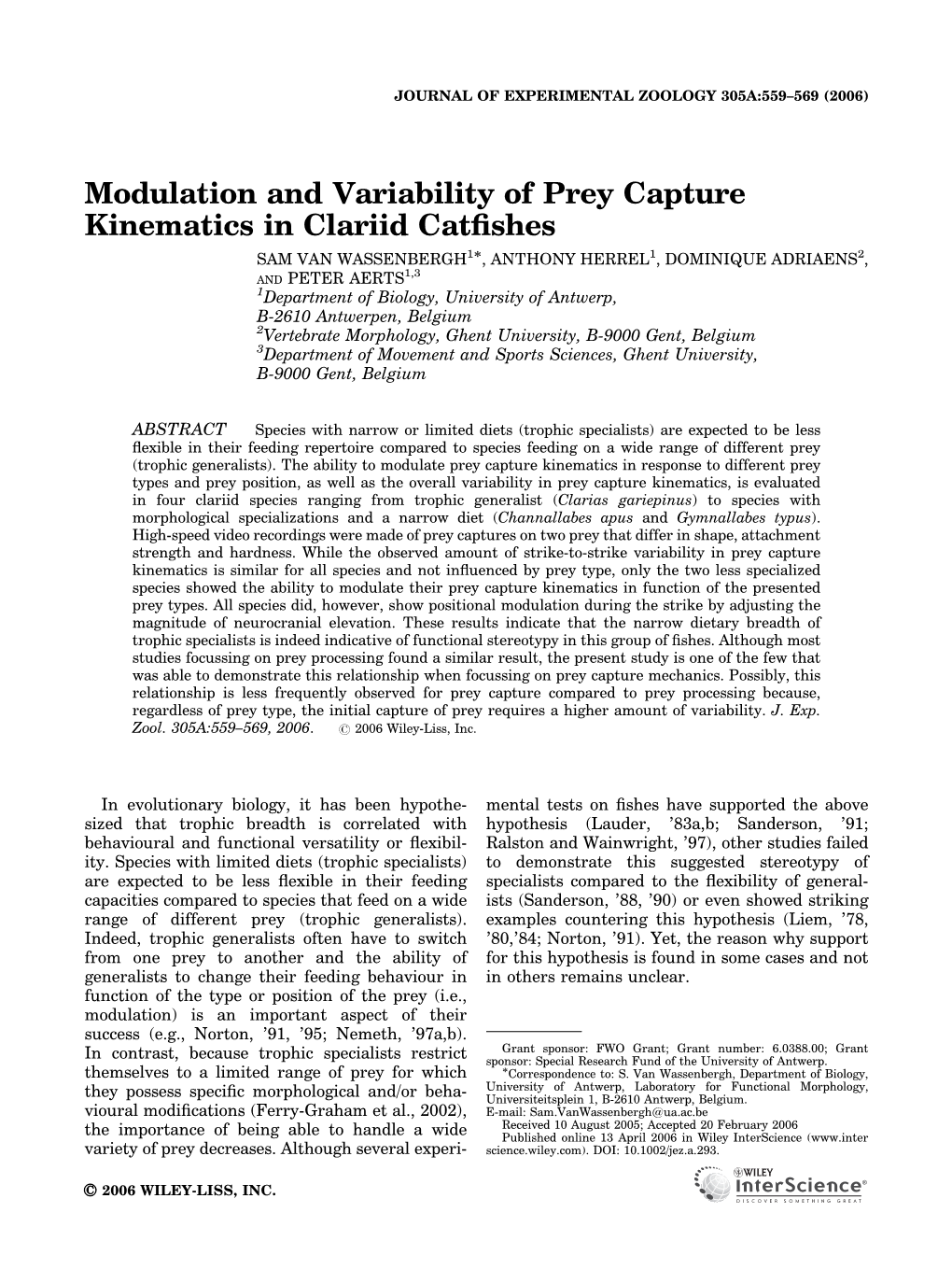 Modulation and Variability of Prey Capture Kinematics in Clariid Catfishes