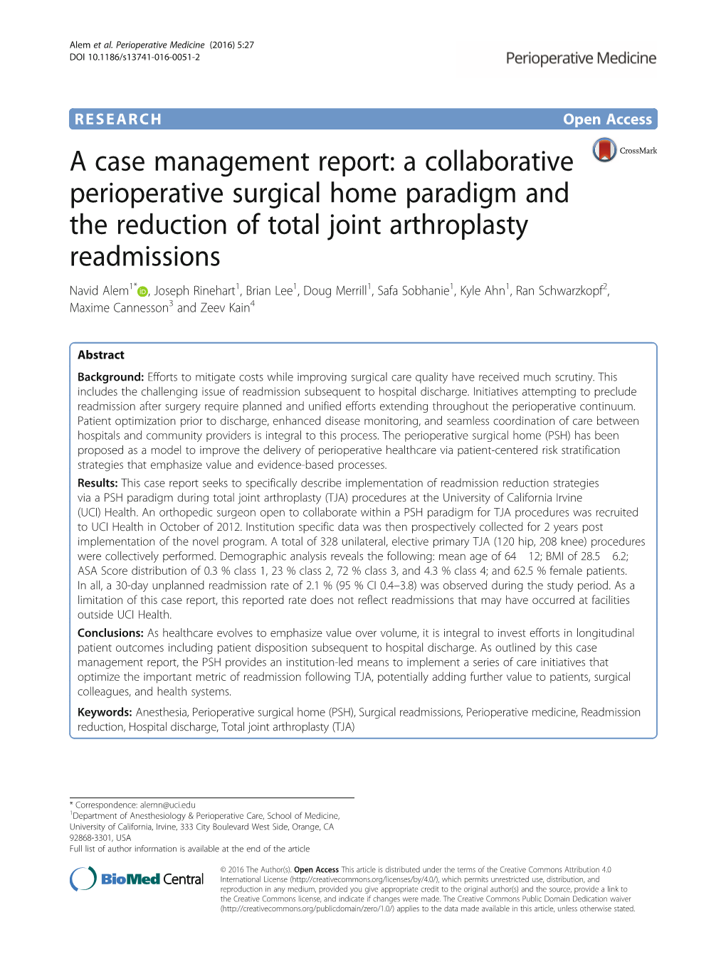 A Collaborative Perioperative Surgical Home Paradigm and the Reduction
