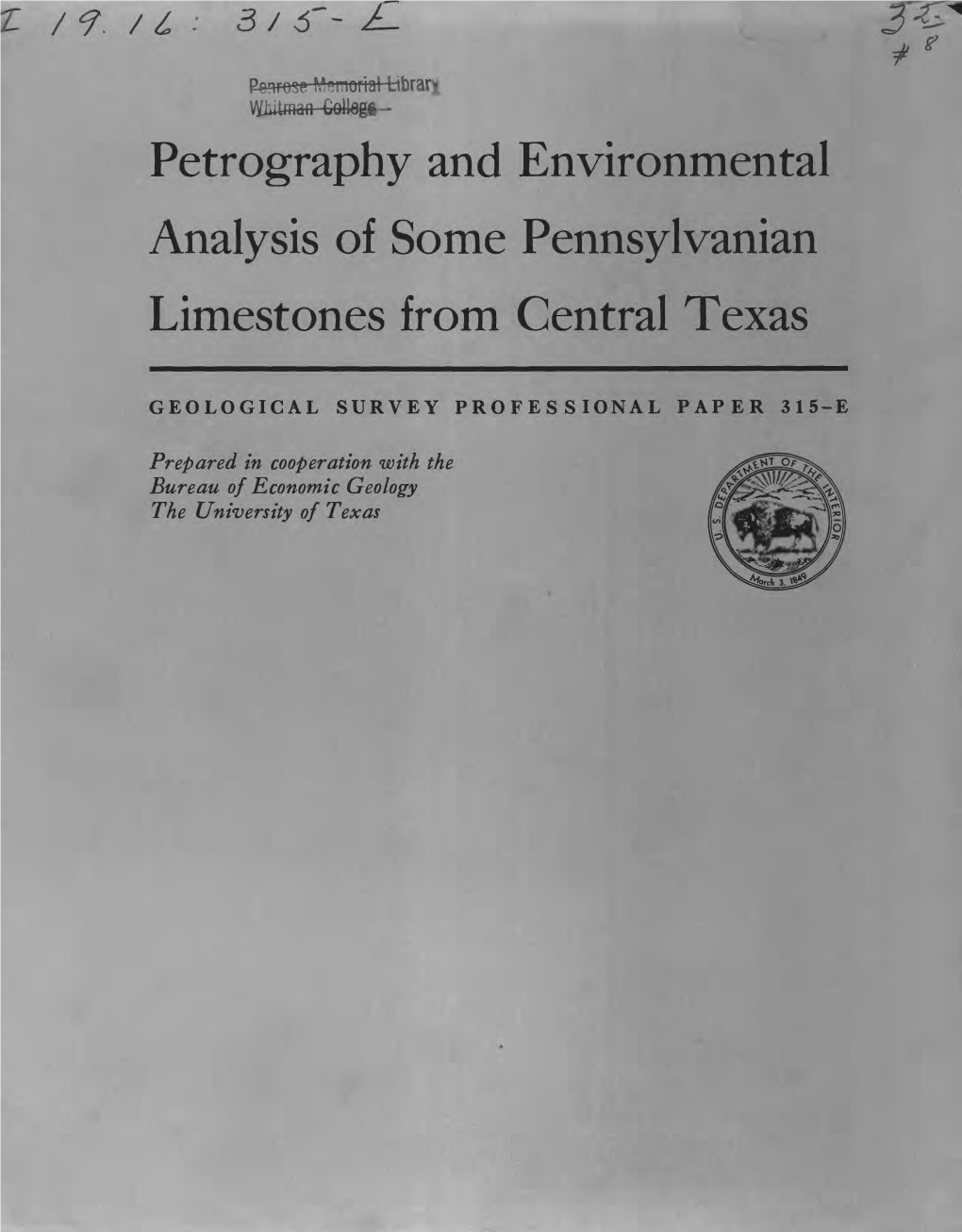 Petrography and Environmental Analysis of Some Pennsylvanian Limestones from Central Texas