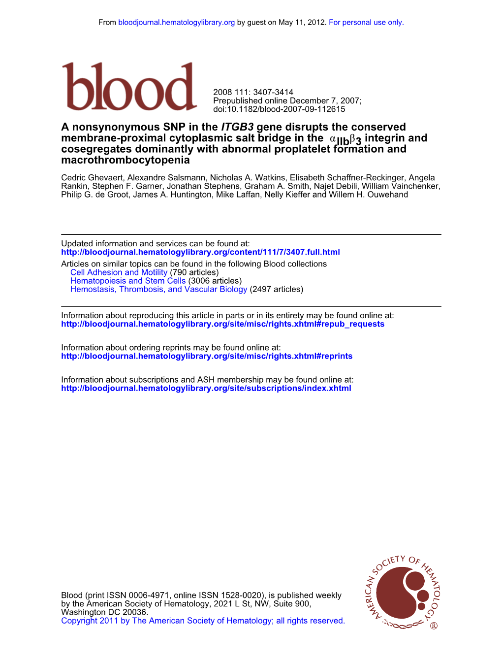 Macrothrombocytopenia Cosegregates Dominantly with Abnormal