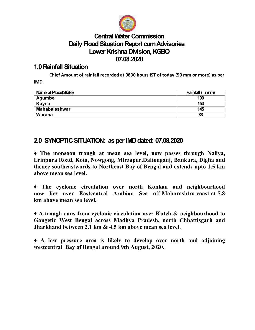 Central Water Commission Daily Flood Situation Report Cum