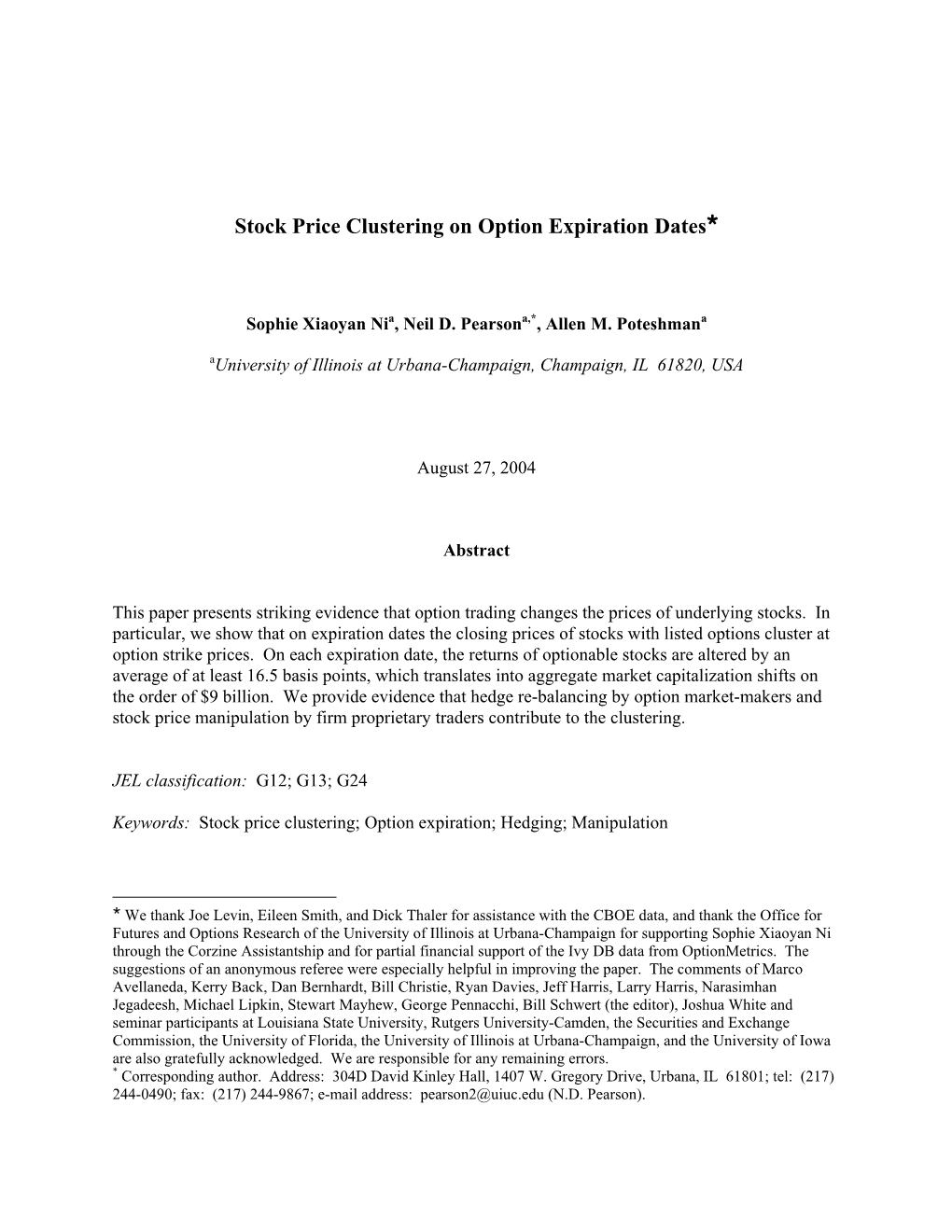 Stock Price Clustering on Option Expiration Dates¹