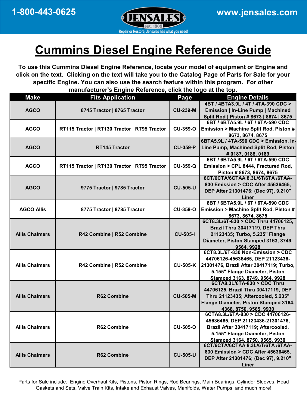 Cummins Diesel Engine Reference Guide